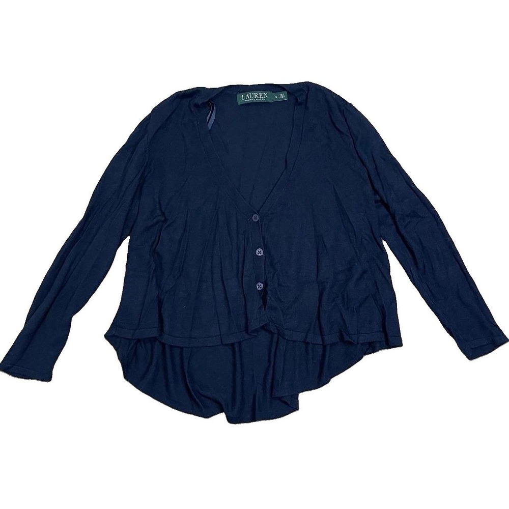 Lauren Ralph Lauren Women's Navy Blue Button Front Cardigan Sweater S